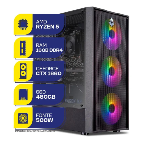 Pc Gamer Mcl, Ryzen 5 5500, Gtx 1660 S, 16gb Ddr4, Ssd 480gb 480 Gb 16 Gb Gtx 1660 Super 6gb