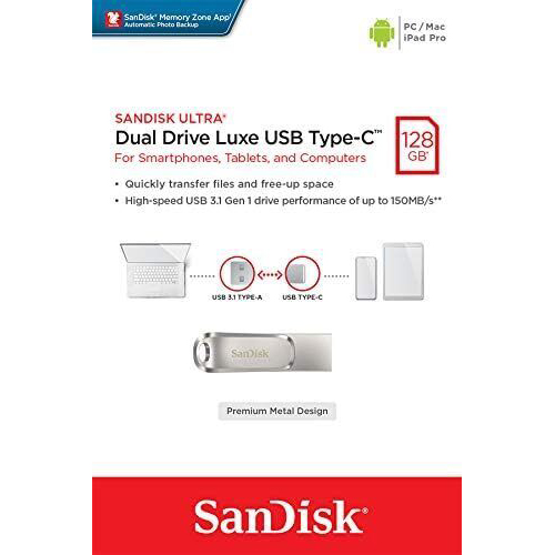 SanDisk Ultra Dual Drive Luxe USB Tipo-C e USB-A Flash Drive 128GB 